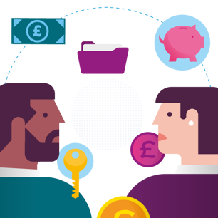 man and woman with finances illustration