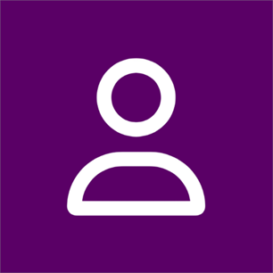 White outline of a profile icon, on a purple background